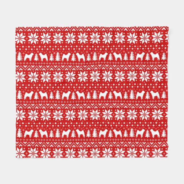Chinese Shar Pei Dog Silhouettes Christmas Pattern Fleece Blanket (Front (Horizontal))
