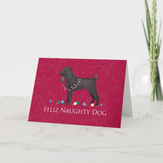 Chinese Shar Pei Feliz Naughty Dog Christmas Desgn Holiday Card (Front)