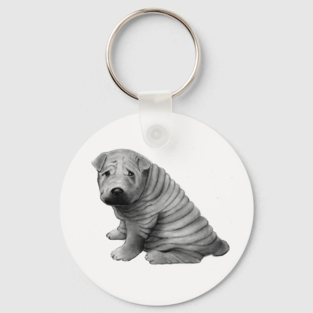 CHINESE SHAR-PEI: PENCIL REALISM: DOG KEY RING (Front)