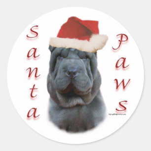 Chinese Shar-Pei Santa Paws Classic Round Sticker