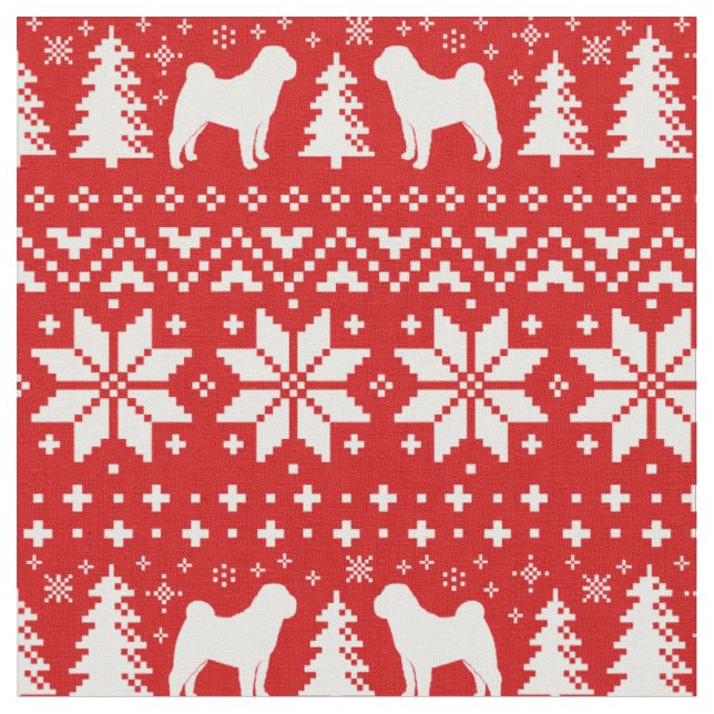 Chinese Shar Pei Silhouettes Christmas Holiday Fabric (Close Up)