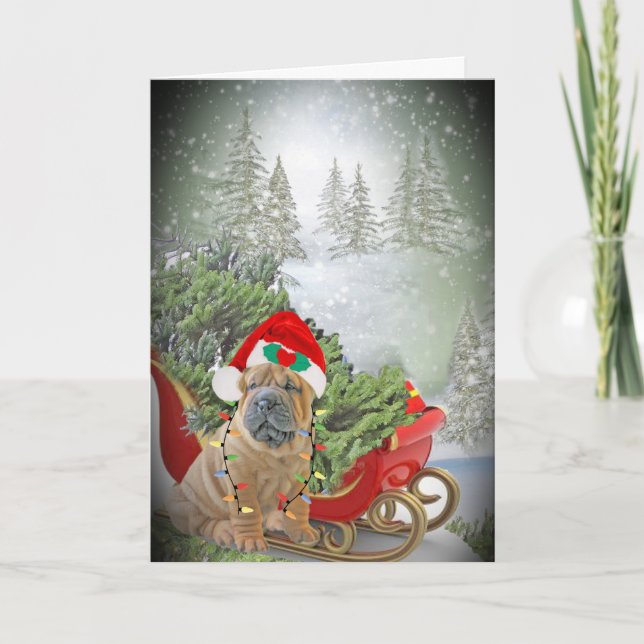 Chinese Sharpei Merry Christmas Holiday Card (Front)