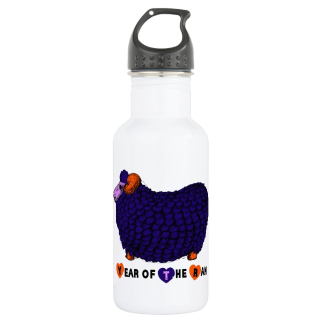 Chinese Sheep or Ram Year Purple water bottle 3 (Front)