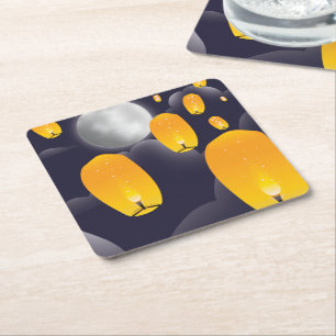 Chinese Sky Lanterns Square Paper Coaster