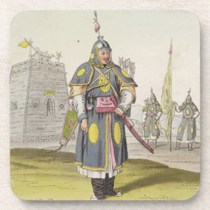 Chinese soldier in full battle dress, illustration coaster