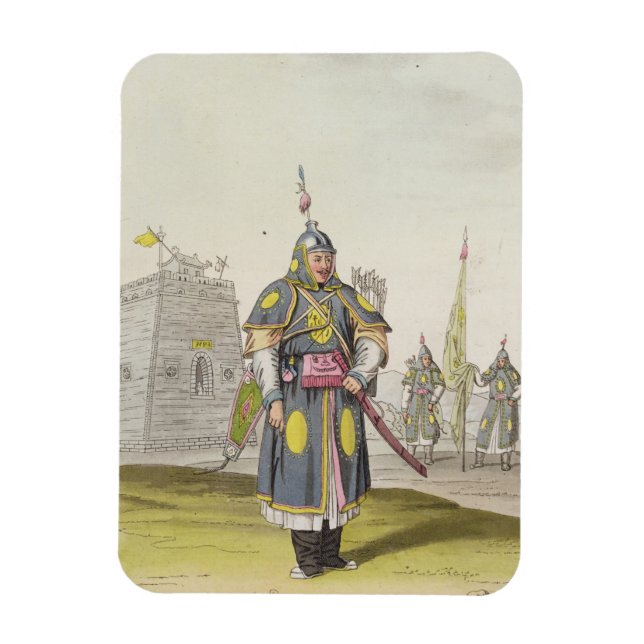 Chinese soldier in full battle dress, illustration magnet (Vertical)