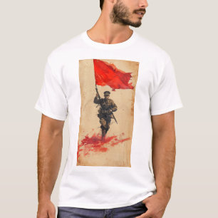 Chinese Soldier Red Flag Marching on Foot T-Shirt
