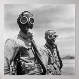 Chinese Soldiers Wearing Gas Masks -1944 Poster