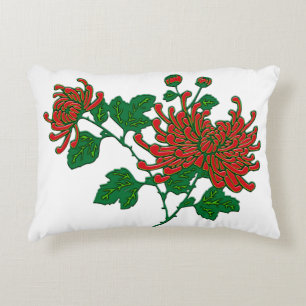 Chinese spider chrysanthemums - deep Chinese red Decorative Cushion
