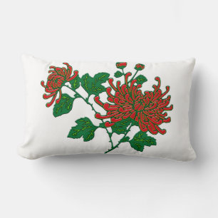 Chinese spider chrysanthemums - deep Chinese red Lumbar Cushion