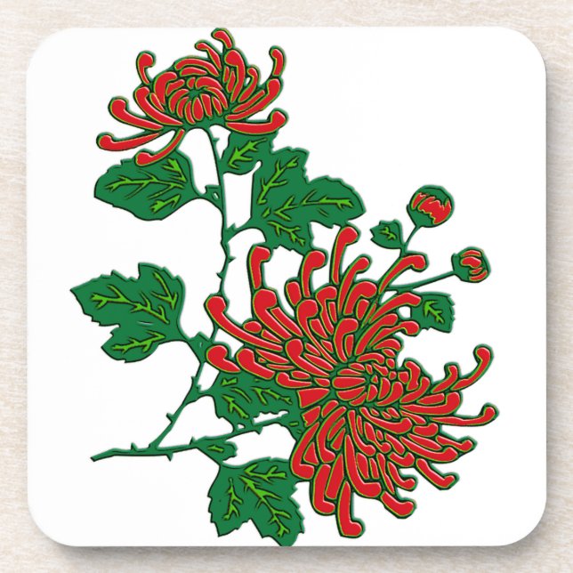 Chinese spider chrysanthemums  - deep red coaster (Front)