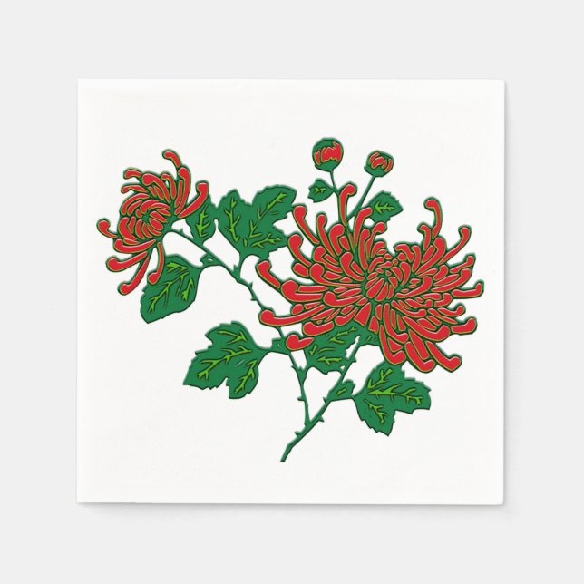 Chinese spider chrysanthemums - deep red napkin (Front)
