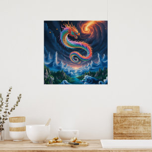 Chinese Style Dragon Breathing Fire Poster 