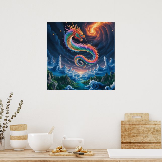 Chinese Style Dragon Breathing Fire Poster  (Kitchen)