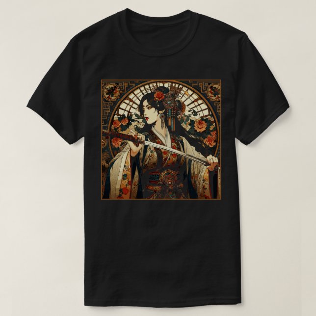 Chinese Sword Fighter in an Art Deco Style T-Shirt (Design Front)