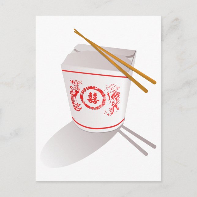 Chinese Take Out Food Box with Chopsticks Postcard (Front)