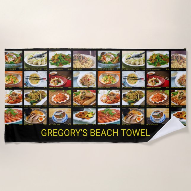 Chinese Takeout Restaurant Photo Menu Board  Beach Towel (Front)