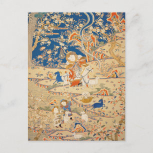Chinese Tapestry with Goats Lunar New Year Holiday Postcard