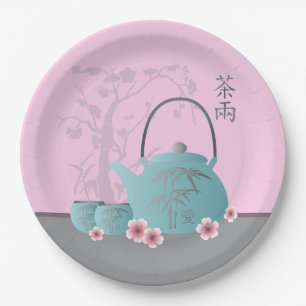 Chinese "Tea for two" and "Love" on tea cup Paper Plate