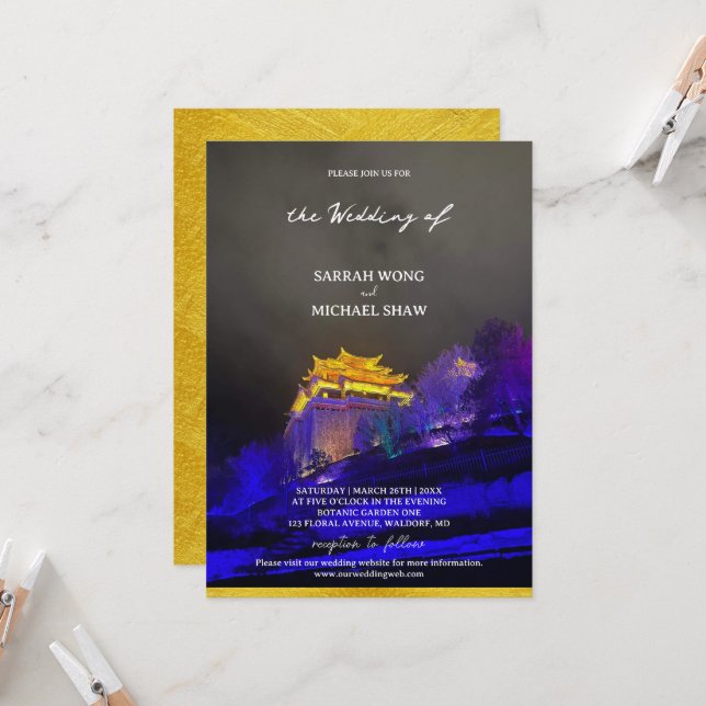 Chinese Temple Wedding Invitation (Front/Back In Situ)