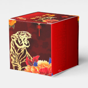 Chinese Tiger paper-cut Peonies New Year 2022 FB3 Favour Box