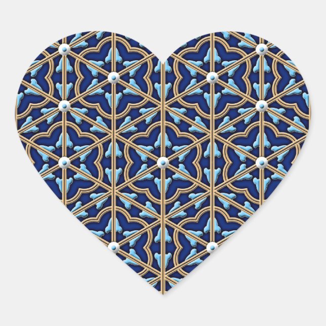 Chinese tiled floral pattern heart sticker (Front)