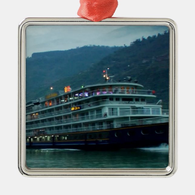 Chinese tourist boat in river Yangtz Metal Ornament (Front)