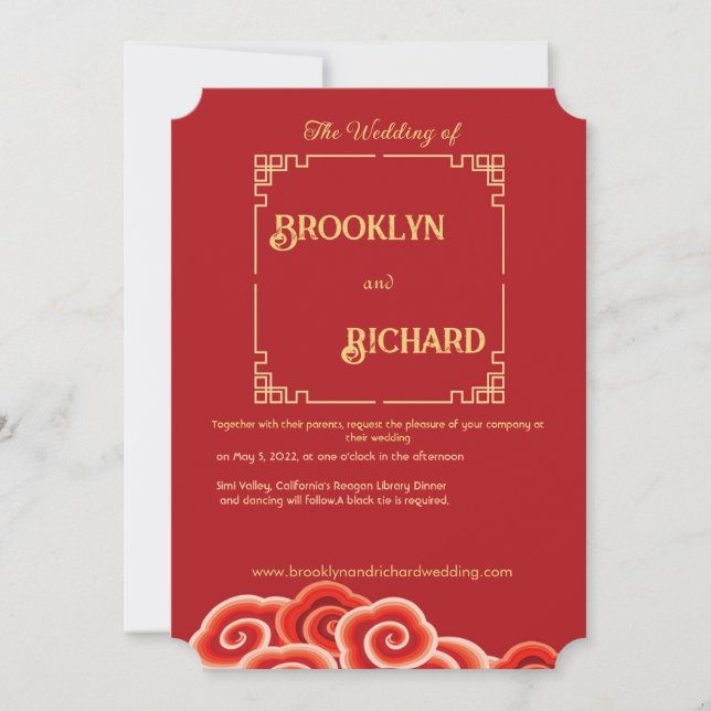 Chinese, Traditional, elegant, wedding invitation (Front)