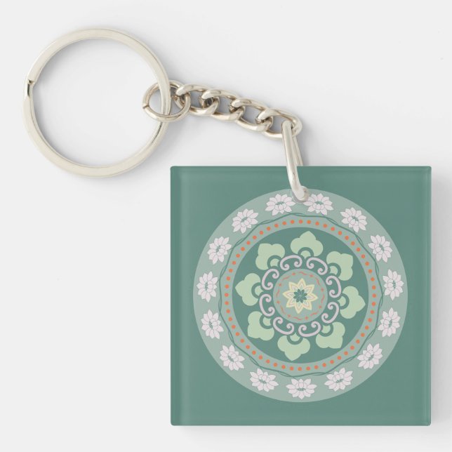 chinese traditional green rosette pattern key ring (Front)