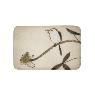 Chinese traditional ink painting with birds bath mat