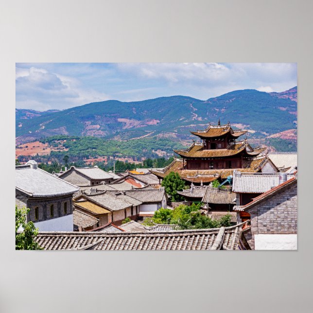 Chinese Traditional Tiled roofs, Dali,Yunnan,China Poster (Front)