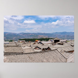 Chinese Traditional Tiled roofs, Dali,Yunnan,China Poster