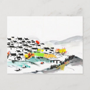 Chinese traditional Village in the mountains Postcard
