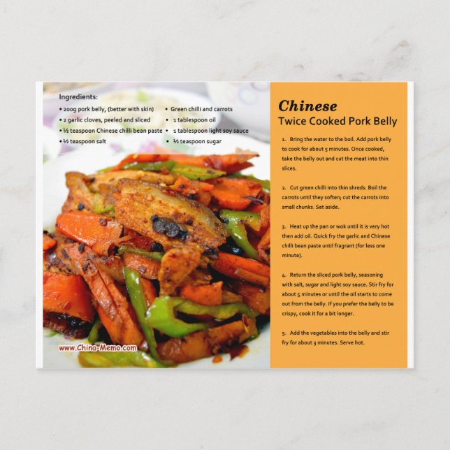 Chinese Twice Cooked Pork Belly Recipe Postcard (Front)