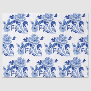 Chinese Vintage Floral Blue White Tree Peony Tissue Paper