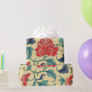 Chinese Vintage Ornament Peony Red Floral Pattern Wrapping Paper