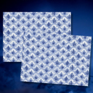 Chinese Vintage Shell Pattern Blue and White Tissue Paper