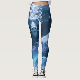 Chinese Water Dragon Art Fantasy Design With Coral Leggings