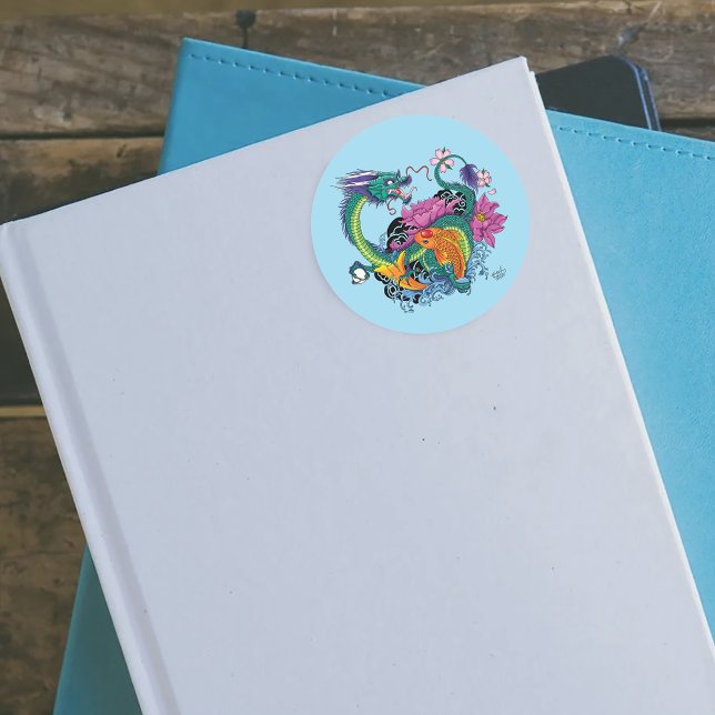 Chinese Water Dragon Koi Fish Classic Round Sticker (Creator Uploaded)