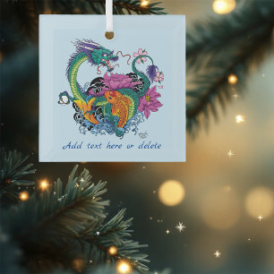 Chinese Water Dragon Koi Fish  Glass Tree Decoration