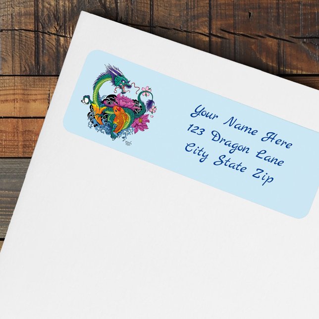 Chinese Water Dragon Koi Fish Return Address Label (Creator Uploaded)