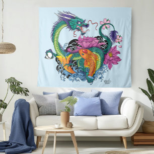 Chinese Water Dragon Koi fish Tapestry