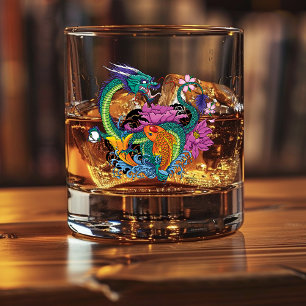 Chinese Water Dragon Koi Fish Whiskey Glass