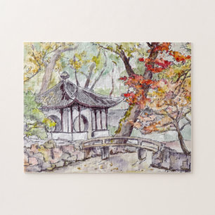 Chinese Watercolor Garden Jigsaw Puzzle
