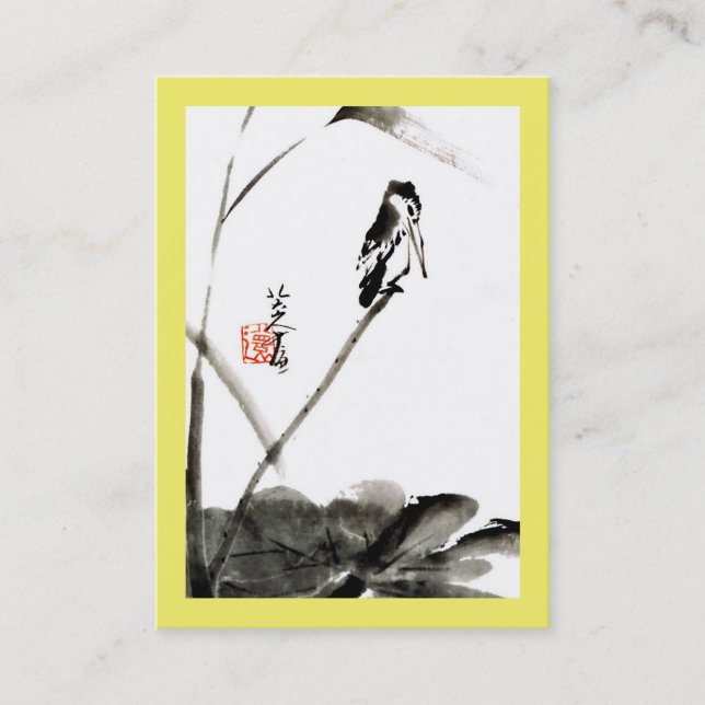 Chinese watercolor painting, bird and lotus leaves business card (Front)