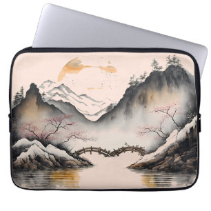 Chinese Watercolor winter river and mountiains Laptop Sleeve