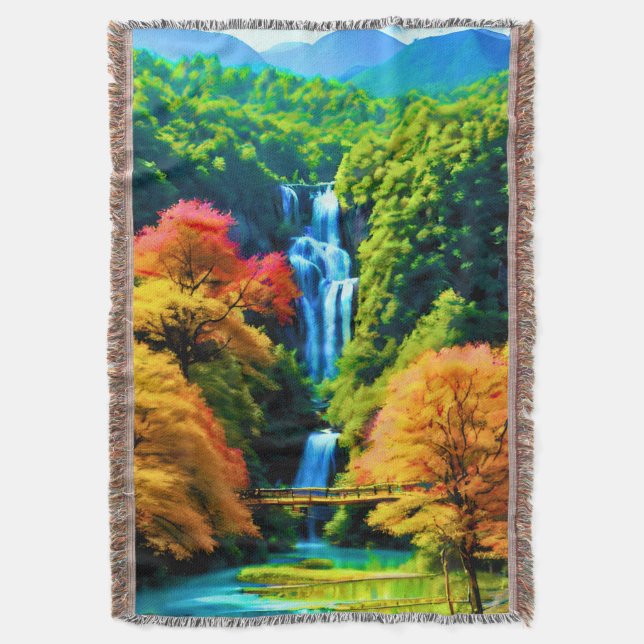 Chinese Waterfall Throw Blanket (Front Vertical)