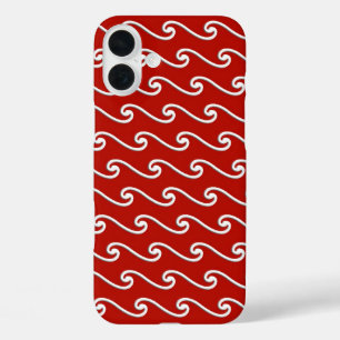 Chinese wave pattern - white on deep red iPhone 16 plus case