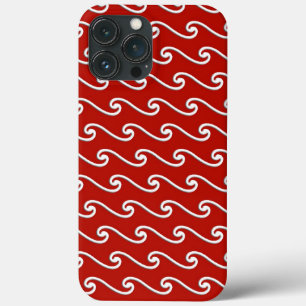 Chinese wave pattern - white on deep red iPhone 13 pro max case