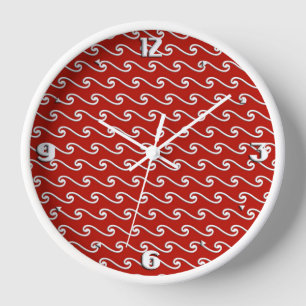 Chinese wave pattern - white on deep red clock